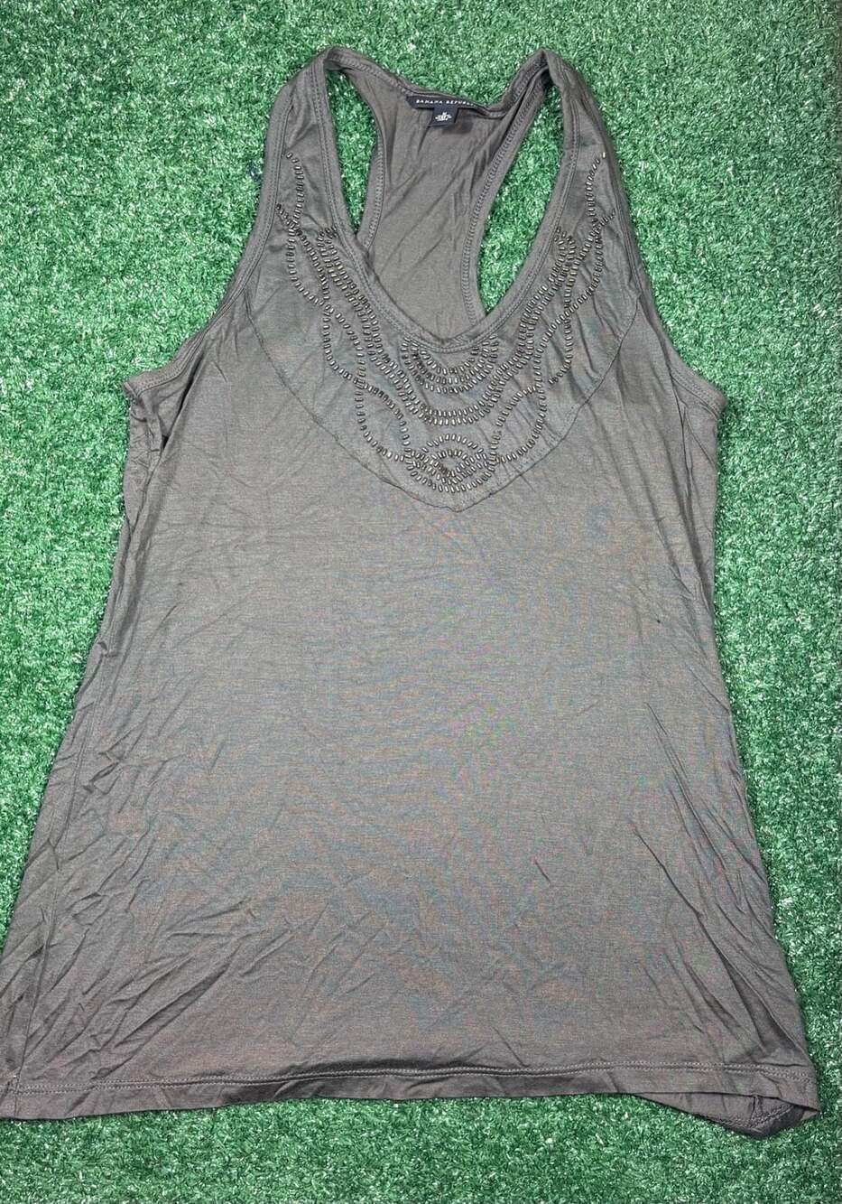 Banana Republic Beaded Tank Top Size M Gray Racerback